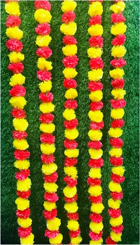 Miniatura 2 de Guirnalda de caléndula de 5 piezas de 5 pies Decoración de manto de fiesta de boda india/americana, guirnaldas de imitación de guirnaldas de boda