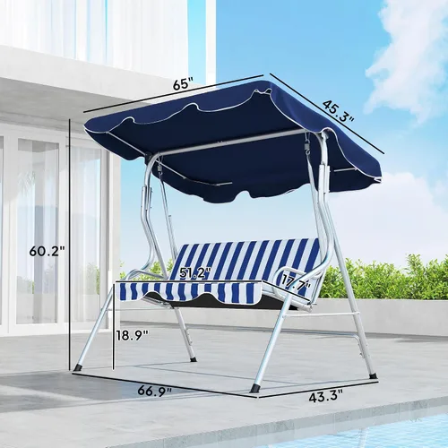 Miniatura 7 de Outsunny Columpio de porche para 3 personas con toldo, silla de columpio de patio, banco de columpio para exteriores con pantalla ajustable, cojín