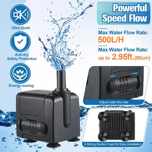 Miniatura 5 de Fuente de baño para pájaros, fuentes de agua de baño de pájaros con bomba de agua de 7 W, fuente de agua de granito de resina de musgo gris, cascada