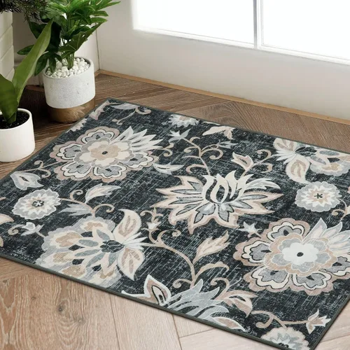 Miniatura 21 de Beeiva Alfombras florales de entrada, lavables para interiores, ultra fina, de 2 x 3 pies, antideslizante, para cocina, tapete de cachemira suave