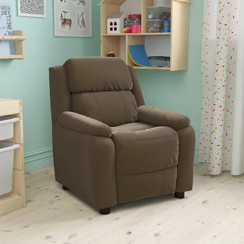 Miniatura 14 de EMMA + OLIVER Sillón reclinable infantil de vinilo azul acolchado de lujo con brazos de almacenamiento