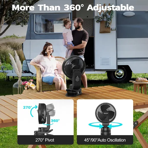 Miniatura 6 de AMACOOL Ventilador de campamento a pilas con luz, ventilador recargable de clip de 20000 mAh con gancho y pantalla digital, 112 horas