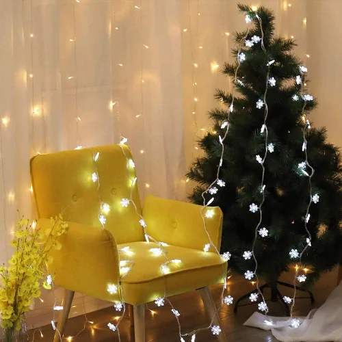 Miniatura 5 de WesGen - Guirnalda de luces de Navidad, tira de luces de copo de nieve, funciona con pilas, impermeable, 20 pies, 40 luces LED para Navidad, jardín