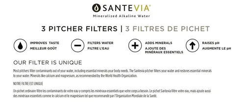 Miniatura 6 de Santevia Filtros de repuesto para jarra de filtro de agua, paquete de 3, compatibles solo con jarras Santevia clásicas, alcalinos, añade minerales