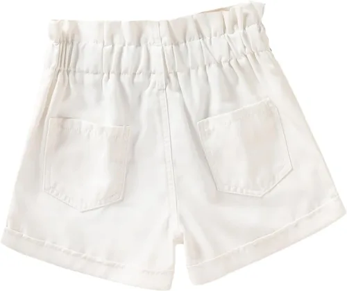 Miniatura 2 de OYOANGLE Pantalones cortos de mezclilla con dobladillo enrollable, cintura elástica, botones delanteros, pierna ancha
