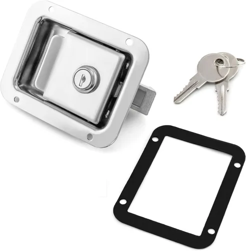 Miniatura 3 de QWORK Pestillo de acero inoxidable para puerta de remolque RV, mango de bloqueo resistente con llave, reemplazo resistente para caja