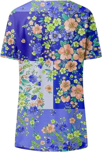 Miniatura 2 de Blusas con estampado retro de temperamento para mujer, de manga corta, transpirable, con cuello redondo y elástico
