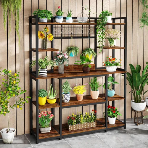 Miniatura 5 de Tribesigns Estante Grande para Panaderos, Aparador de Cocina de 55" de Ancho Soporte para Microondas con 11 Ganchos, Estante de Panadero de 5