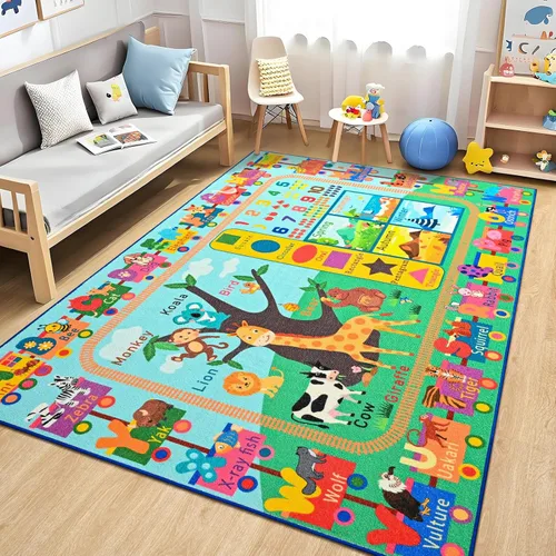 Alfombra infantil para sala de juegos, alfombra educativa ABC de 3 x 5 pies para aula, alfombra divertida del alfabeto para aprender números,