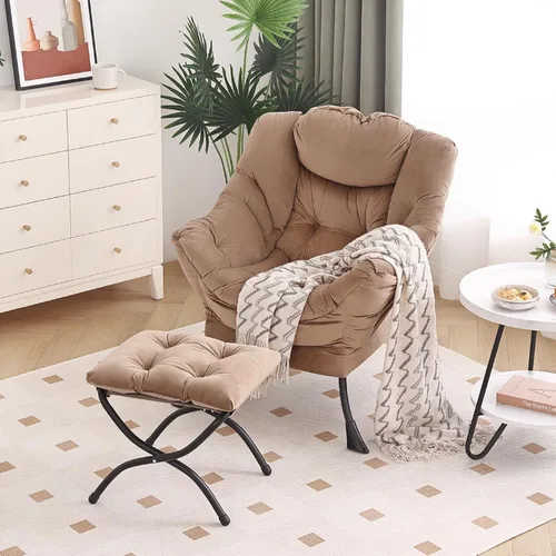 Miniatura 27 de Furlide Silla Perezosa Moderna con Reposapiés Plegable, Sillón de Descanso y Cómoda Silla de Lectura (Negro)