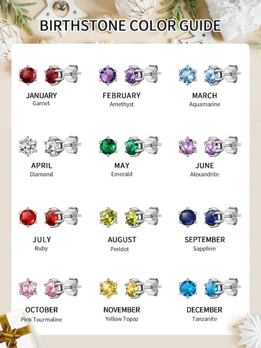 Miniatura 6 de ChicSilver Aretes de plata de ley 925 con forma de corazón brillante, redondaprincesa con piedra natal para mujer, joyería de cumpleaños