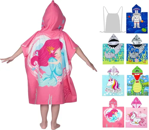 Miniatura 16 de growell Toallas de playa con capucha para niños, toalla de baño para niños de 4 a 10 años, toallas de piscina para niños, de secado rápido, poncho
