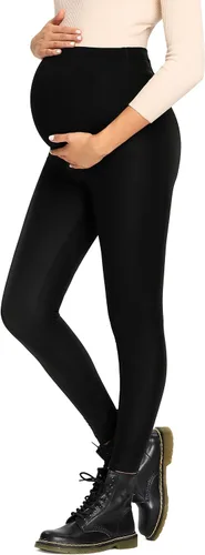 Foucome Leggings de maternidad de piel sintética de cintura alta elásticos y cómodos mallas sobre el vientre