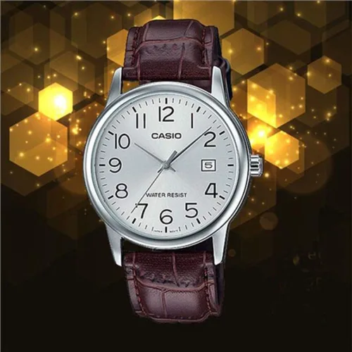 Miniatura 5 de Casio #MTP-V002L-7B Reloj analógico estándar de cuero para hombre, fácil de leer, fecha de día, plateado, Informal, clásico