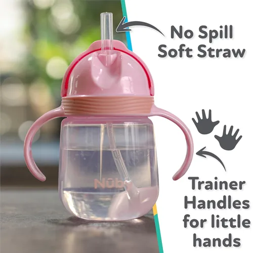 Miniatura 5 de Nuby No-Spill Clik-it - Vaso de silicona para niños pequeños (paquete de 2) de 8 onzas, vaso para sorber con popote con peso 360 para niños de 1 año