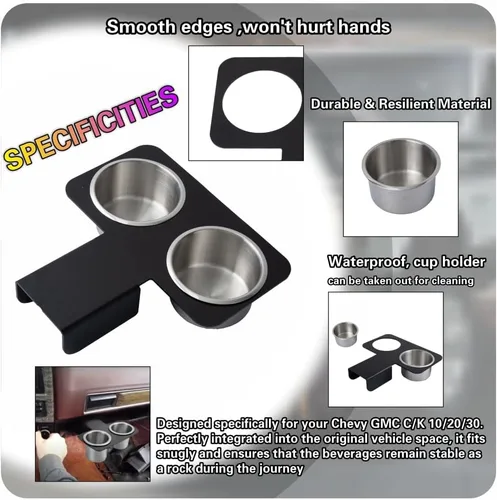 Miniatura 4 de Portavasos de camión para Chevy GMC 1973-1987/91 C10 C20 C30 K10 K20 K30, soporte desmontable para bebidas para consola central, accesorios de coche