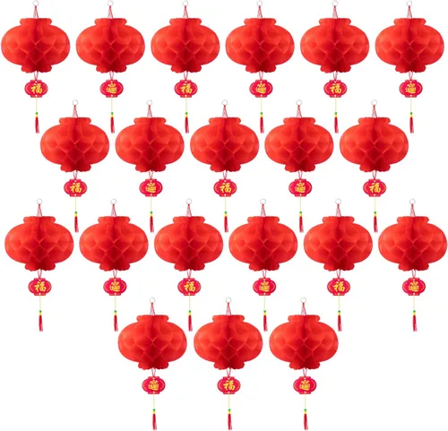 Favide 20 linternas chinas de papel rojo de 10 pulgadas para decoración de Año Nuevo, Festival de Primavera, boda y restaurante