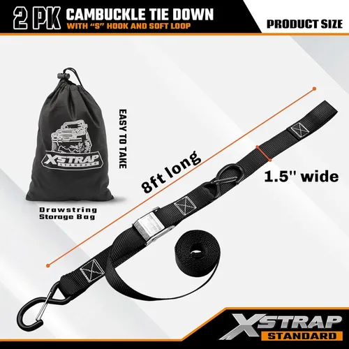 Miniatura 4 de XSTRAP STANDARD Correas de amarre para motocicleta (paquete de 2) 3,000 libras de resistencia a la rotura, 1.5 pulgadas x 8 pies, juego de amarre