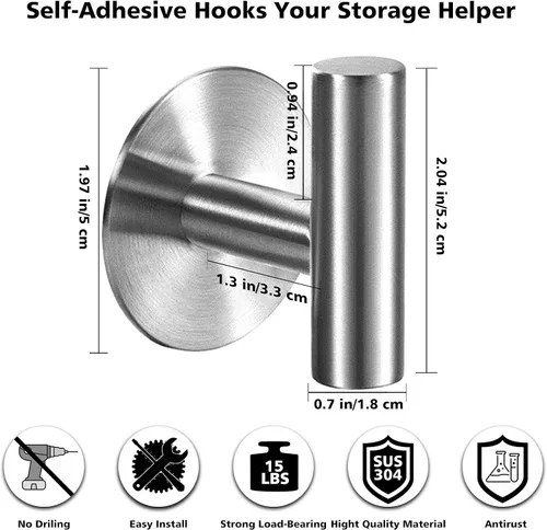 Miniatura 3 de Ganchos adhesivos para toallas de servicio pesado, ganchos de pared resistentes de acero inoxidable impermeables para toallas de ducha, gancho