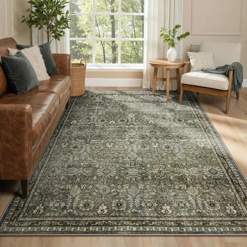 Miniatura 24 de Alfombras Lahome de color verde oscuro para pasillo de 2x10, alfombra lavable resistente a manchas para cocina de 10 pies, alfombra antideslizante