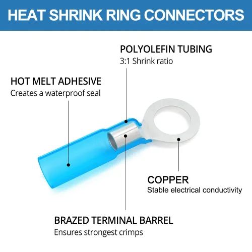 Miniatura 4 de Kit de 220 conectores de cable termorretráctil, terminales de anillo eléctrico con aislamiento impermeable, conectores a tope termorretráctiles