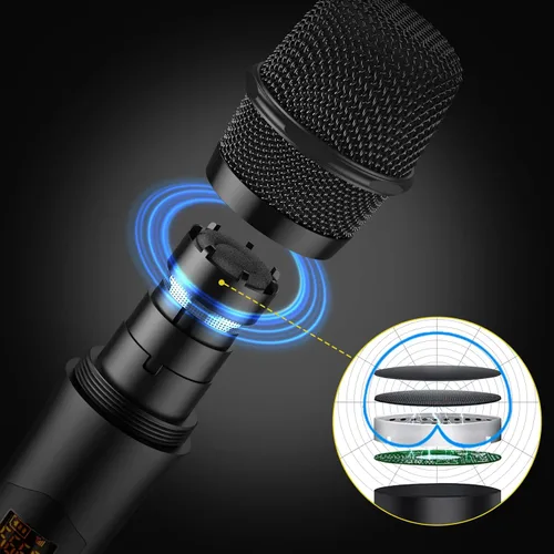 Miniatura 2 de PROZOR Micrófono Inalámbrico UHF con Control de Volumen, Agudos, Graves y Eco, Micrófono Inalámbrico Recargable Dual de Mano Sistema de Micrófono