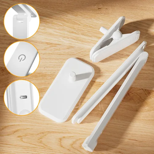Miniatura 2 de Lámpara LED de escritorio, lámpara de mesa regulable, lámpara de lectura con clip y base intercambiables, 3 brillos regulables, pequeña lámpara