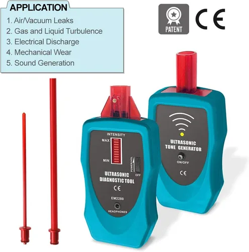 Miniatura 3 de Detector de fugas ultrasónico All-Sun Estetoscopio de diagnóstico 36-44kHz Sonda de aire/contacto, Kit con volumen rotatorio, generador de tono