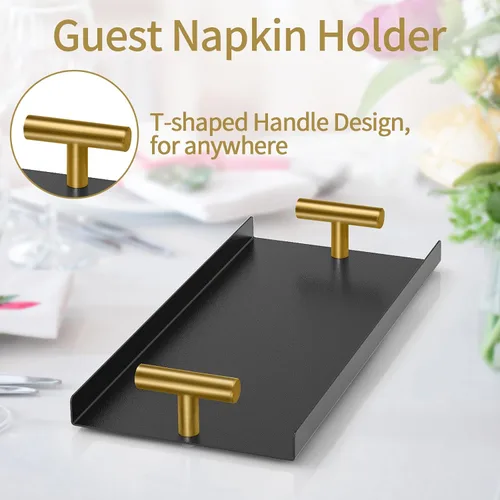 Miniatura 4 de STWWO Servilletero para baño, bandeja para toallas de invitados para baño, servilleteros negros con mango en T dorado, bandeja para toallas de mano