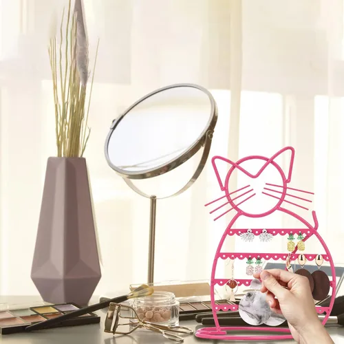 Miniatura 2 de Urban Deco Soporte Organizador de Joyas en Forma de Gato - Soporte para Aretes con 48 Agujeros para Pernos, Organizador de Tocador de Metal