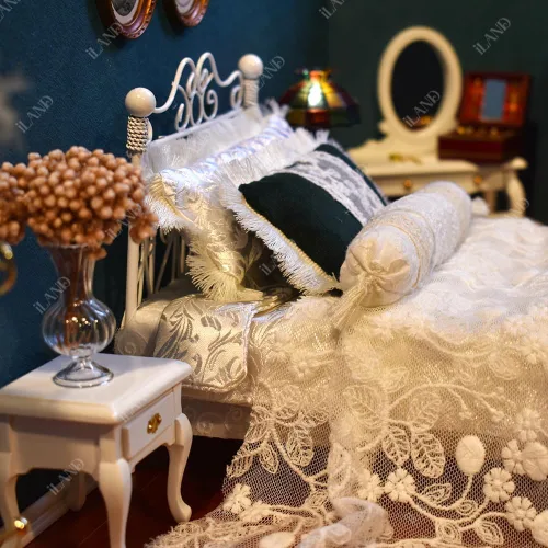 Miniatura 8 de iLAND Muebles de Casa de Muñecas Victorianos a Escala 1:12, Set de Cama de Casa de Muñecas 5 piezas