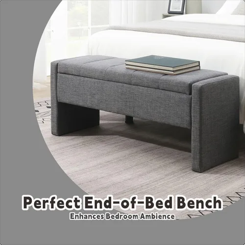 Miniatura 8 de Otomana de 47.25 pulgadas con almacenamiento, banco de almacenamiento para el extremo de la cama, banco de entrada, reposapiés multifuncional A-gris