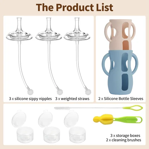 Miniatura 7 de Kit de Conversión de Vaso con Pajita con Fundas de Silicona para Biberón de Vidrio Natural Avent de 8oz, Kit de Transición de Vasos Entrenadores