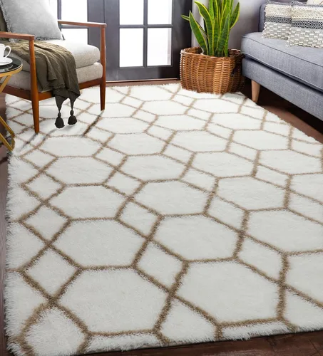 Miniatura 18 de ONASAR Alfombras de área para sala de estar y dormitorio, alfombra esponjosa lavable de 5x8 pies gris y blanca, alfombra de piso suave, afelpada