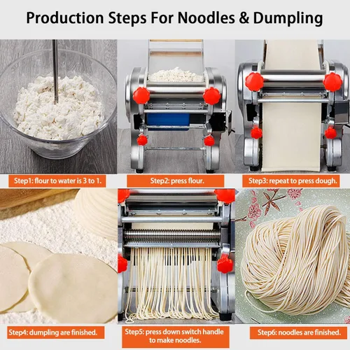 Miniatura 4 de Máquina para Hacer Pasta, Fabricadora Eléctrica de Fideos y Dumplings para Uso Doméstico/Comercial, Completamente de Acero Inoxidable con Cuchillo