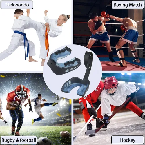 Miniatura 7 de Protector bucal de fútbol, paquete de 4 protectores bucales con correa para jóvenes, protector bucal deportivo para jóvenes y adultos, protector