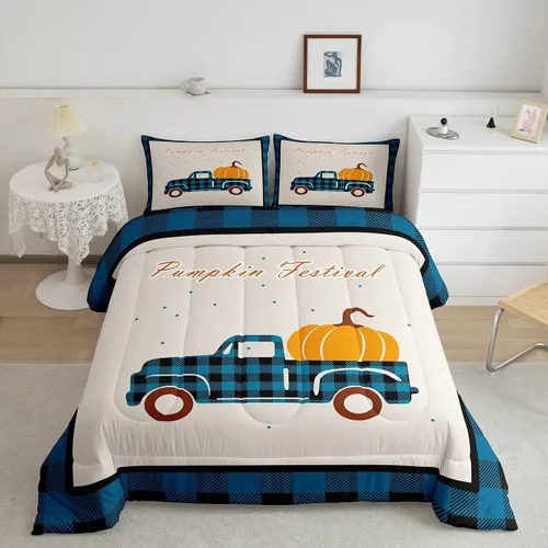Miniatura 42 de Juego de edredón de calabaza de otoño tamaño individual para niños y niñas, juego de ropa de cama para niños, mujeres y hombres, ultra suave