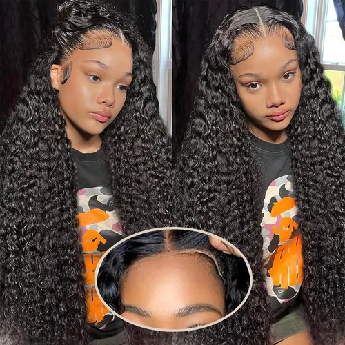 Miniatura 14 de Pelucas de cabello humano ondulado profundo con encaje frontal, densidad del 200%, 13x4 HD transparente, encaje frontal completo, pelucas de cabello