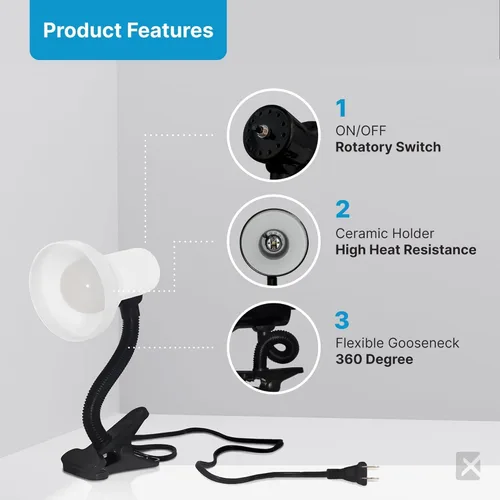 Miniatura 6 de Xtricity Lámpara LED de escritorio con clip con cuello de ganso flexible de 360°, luz de lectura para cabecera de cama, bombilla A19 de 6 W