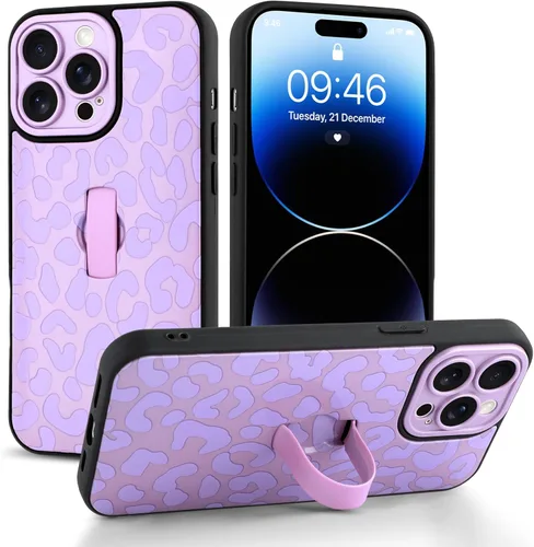 Miniatura 31 de Funda compatible con iPhone 17 Pro Max con correa de mano para los dedos, funda de teléfono con estampado de leopardo y guepardo para mujeres