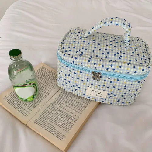 Miniatura 5 de Bolsa de cosméticos de viaje, bolsa de maquillaje de algodón, bolsa de aseo acolchada con hermoso patrón floral, bolsa de cosméticos de gran