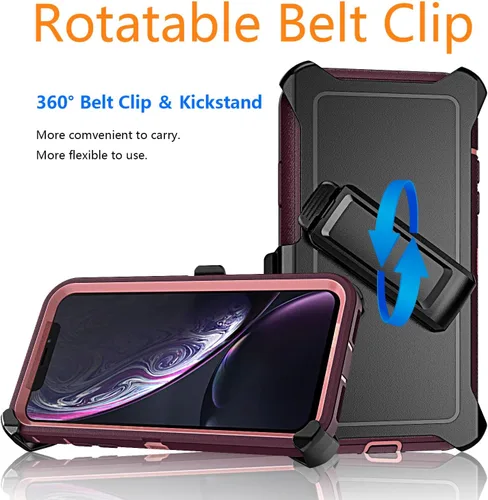 Miniatura 3 de YmhxcY Funda para iPhone XR, 3 capas de protección de cuerpo completo, a prueba de golpes, a prueba de caídas, resistente con clip para cinturón
