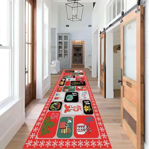 Miniatura 17 de Alfombra de pasillo de Navidad, 1.3 x 7 pies, alfombra de pasillo de renos con copos de nieve, color blanco, alfombra de pasillo estilo bohemio rojo