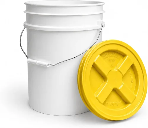 Miniatura 8 de ePackageSupply Cubo blanco de 5 galones con tapa hermética de rosca con sello Gamma amarillo Fabricado en EE.UU. Grado alimentario Plástico