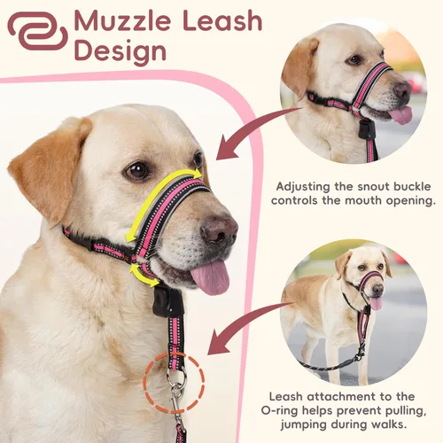 Miniatura 3 de BARKLESS Bozal de nailon suave para perros grandes y medianos, 2 en 1, con lazo acolchado ligero para beber y alimentar, protector bucal ajustable