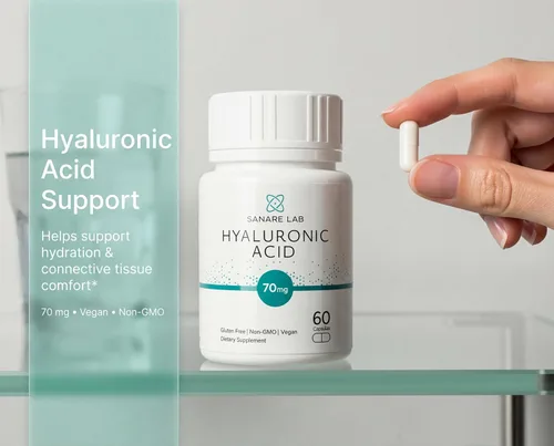 Miniatura 4 de Ácido hialurónico 70 mg – 60 cápsulas veganas Apoya la movilidad de las articulaciones, hidratación de la piel y amortiguación de tejidos Sin
