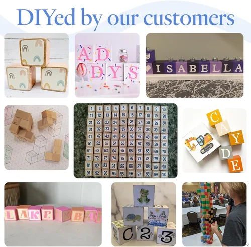 Miniatura 7 de Cubos de madera DIY de 1-1/2 pulgadas, paquete de 10 pequeños bloques de madera para bebé para fiesta de bienvenida al bebé, bloques de madera