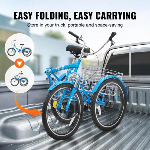 Miniatura 3 de VEVOR - Triciclo plegable para adultos, triciclos plegables para adultos, bicicleta de crucero de 3 ruedas con cesta grande y asiento ajustable