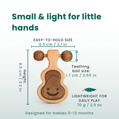 Miniatura 9 de HippoToys - Sonajero de madera hecho a mano Juguete de dentición natural Juguete de desarrollo sensorial Montessori Juguete orgánico no tóxico