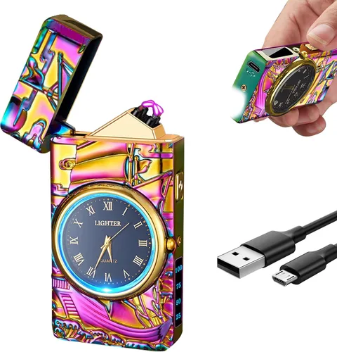 Miniatura 9 de Reloj Eléctrico Genial con Encendedor de Plasma de Doble Arco, Resistente al Viento, Recargable por USB con Indicación de Batería para Fuego, Dragón